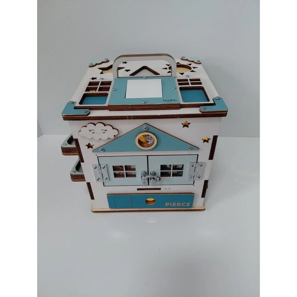 Boobo Toys Wooden Busy‎ Development Activity Cube Blue Undertones Size Medium